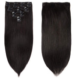 22Inch Black Human Hair Clip in Hair Extensions Brazilian Straight Human Hair Double Weft Grade 8A 100% Real Human Thick Hair Clip on Extensions 8pcs/Lot 120g (22inch #1Jet Black)