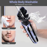 Electric Razor for Men, MANLI 5 in 1 Hair Clipper Rotary Shaver Beard Trimmer, Wet Dry Men Shaver Waterproof USB Fast Charging, Cordless Beard, Nose, Hair Trimmer, Best Gift for Men Dad