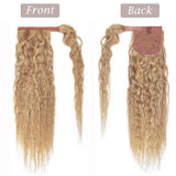 20 Inches Wrap Around Human Hair Ponytail Extensions 100% Remy Human Hair Long Corn Wave Curly With Comb Clip in One Piece Pony Tail Extensions For Lady Women #18P613 Ash Blonde&Bleach Blonde 20'' 95g