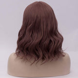 Qaccf Shoulder Length 14 inches Curly Bob Women and Girls Short Wig with Air Bang (Taro Purple)