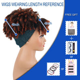 Aisaide Curly Wigs for Black Women,Headband Wigs with Bangs Wrap Wig 2 in 1 Synthetic Short Afro Kinky Curly Wig with Headband Attached Headwrap Wigs Drawstring High Afro Puff Brown Curly Wig Turban Wig