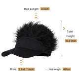 Qlenkay Sun Visor Hat with Novelty Fake Hair Adjustable Golf Baseball Cap Attached Flair Spiked Hairpiece Peaked Wig for Halloween Cosplay Party Natural Black