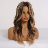 OUFEI Ombre Black Brown Wigs 22" Long Wavy Hair Heat Resistant Wig for Women