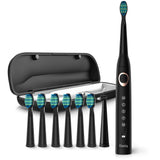 Electric Toothbrush for Adults with Powerful Sonic Cleaning - Whitening Toothbrushes with Smart Timer, 5 Modes, 8 Brush Heads & A Travel Case, Dentist Recommended Rechargeable Sonic Toothbrushes Black