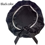 SUPERLIKE 100 Percent Silk Sleeping Cap for Women Night Cap Pure Mulberry Silk Traceless Adjustable Hat Black Color