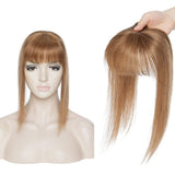 100% Real Human Hair Topper with Bangs Mono Base Crown Topper Hair Piece Clip in on Hair Toppers Straight Middle Part Top Hairpiece for Women with Hair Loss Thinning Hair 12 Inch 6# Light Brown
