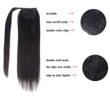 22" Human Hair Ponytail Extensions 140g #1B Natural Black 100% Remy Human Hair Wrap Around Long Ponytail Clip in Hair Extensions Straight One Piece Hairpiece (22", Natural Black)