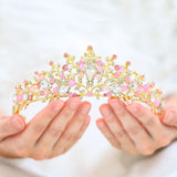 Nicute Bride Wedding Crowns and Tiaras Gold Crystal Bridal Princess Crown with Earrings Opal Headpieces for Women and Girls