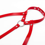 Crysly Punk PU Leather Bra Chest Chain Harness Red Waist Chain Body Chain Ring Belt for Women and Girls