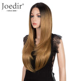 Joedir Lace Front with 4"x4" Simulated Scalp Wig 24'' Long Straight Wave Heat Resistant Synthetic Wigs With Baby Hair For Black Women 130% Density（Ombre Honey Color）