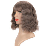 Fashion Gray color Bob Wigs with Bangs 12 13 14 Inch Natural Body Wave Hair Style Shawl Hair Wig Short Curly Wave Hair Wigs for Fashion Women and Girls Good for Daily Use Cosplay Party