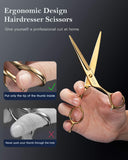 Professional Barber Hair Cutting Scissors, OriHea Haircut Thinning Shears Set with Fine Adjustment Tension Screw, Japanese Stainless Steel 6.5 inch for Hairdressing, Home Salon - Gold