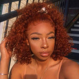 YMS Orange Red Human Hair Lace Front Wigs 150% Density Short Bob Human Hair Wigs for Women T Part Lace Front Wigs Human Hair Pre Plucked(10 inch,Orange Red)