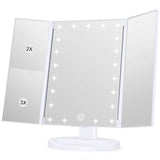 Funtouch LED Lighed Makeup Vanity Mirror with 21 LED Lights, 10X/3X/2X/1X Magnifying Tri-fold Makeup Mirror with Touch Screen,Dual Power Supply,180° Adjustable Rotation,Countertop Cosmetic Mirror