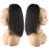 LEOSA Natural Black Yaki Straight Drawstring Ponytail Short Hair for Women Ponytail Synthetic Hair Extensions 14 inch