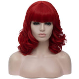 Short Bob Red Wigs Wavy Curly Women's Cosplay Costumes Hair Wig with Air Bang Wig Cap and Comb Included