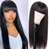 Connie Straight Black Wig With Bangs 18 Inch None Lace Front Wigs Full Machine Made Human Hair Wigs 130% Density