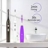 Family Toothbrush Sets, KIVOS USB Rechargeable Electric Toothbrush, Sonic Toothbrush with Portable Travel Case , Waterproof, 6 Hours Charge Minimum 30 Days Use, Dupont BristlesToothbrush Brush Heads
