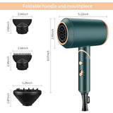 Ionic Hair Dryer, GooDGo 1800W Professional Blow Dryer with Powerful AC Motor, Green Foladable Hairdryer with 2 Nozzles and 1 Diffsuer for Home, Travel, Salon and Hotel