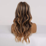 OUFEI Ombre Black Brown Wigs 22" Long Wavy Hair Heat Resistant Wig for Women