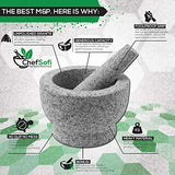 ChefSofi Mortar and Pestle Set - 6 Inch - 2 Cup Capacity - Unpolished Heavy Granite