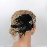 1920s Vintage Flapper Headband Great Gatsby 20s Showgirl Roaring Peacock Headpiece Black