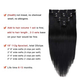 Real Clip in Hair Extensions Black 8 Pieces - Premium Womens Straight Double Weft Thick Remy Hair Extensions Clip in on Human Hair for Short Hair (12" / 12 inch, 1, 82 grams/3.3 Oz)