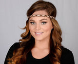 Pink Pewter Ginny No Slip No Tangle Beaded Headband, Stretch Band, Women Hair Jewelry, One Size Fits All - Bronze