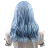 BERON 16" Womens Short Curly Wavy Wig with Bangs Synthetic Hair Party Wigs Wig Cap Included (Lake Blue)