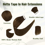 Tape in Natural Hair Extensions Brown Tape in Remy Human Hair Seamless Glue in Extensions for Women 50g