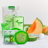 Home Spa Bath Basket Gift Set - Aromatherapy Kit for Men & Women - Natural Cucumber with Organic Melon - 12 Piece Skin Care Set Includes 2 Organic Melon Soaps, Lotion & More - Ideal Mother’s Day Gift