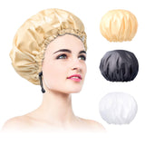 3 Packs Shower Cap, Extra Large & Adjustable & Double-Layer Waterproof Hair Cap for Women, Waterproof Exterior & EVA Lining, Oversized Design for All Hair Lengths, Adjustable Hem