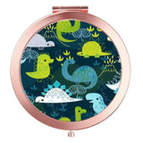 Colorful Dinosaur Compact Mirror Round Rose Gold Makeup Mirror Folding Mini Pocket Mirror Portable Hand Mirror Double-Sided with 2 x 1x Magnification for Women Mother Kids Great Gift