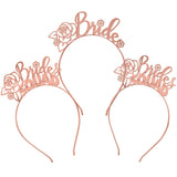 Rose Gold Bridal Party Headband Tiara Gift Set - 1 Bride & Set of 2 Rose Gold Floral Bride Squad Headbands - Bridal Shower, Bachelorette Party Accessories
