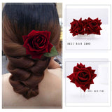 Yean Rose Flower Hair Comb Hair Pins Set Flamenco Dancer Headpiece for Women and Girls (Dark Red)