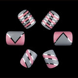 ArtPlus 24pcs x 4 (4-Pack) Pink Grey Chrome Elegant Touch False Nails Premium Pack Full Cover Medium Length with Glue Fake Nails Art 4 Boxes in 1 Premium Pack Buy 3 Get 1 Free