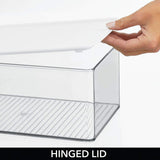 mDesign Bathroom Plastic Stackable Storage Box Container, Hinged Lid - Cabinet, Vanity Organizer for Toiletries, Makeup, First Aid, Hair Accessories, Bar Soap, Loofahs, Bath Salts - Clear/White