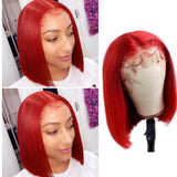 Red Bob Wig Human Hair 150% Density Virgin Human Hair 8inches Bleach Knots Silky Straight Short Bob Wigs for Women Pre Plucked Natural Hairline 13x1x4 Swiss Lace Red Human Hair T Part Wigs