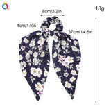 DINPREY 12Pcs Bandana Hair Scarf Scrunchies Chiffon Bowknot Scarf Hair Ties 3Pcs Floral Scrunchies Ponytail Holder with 4Pcs Stripes, 5Pcs Dots Pattern Ribbon Hair Scrunchy (Stripes, Dots, Floral A)