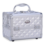Mini Makeup Train Case 9.5" Aluminum Professional Cosmetic Organizer Box with Mirror (Silver Diamond)