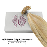 Moresoo 18 Inch Keratin Tip Human Hair Extensions U Tip Hair Remy Hair 1Gram 1Strand Color #14 Honey Blonde Highlighted with #613 Bleach Blonde Pre Bonded Hair Extensions 50Grams Per Pack…
