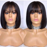 Short Bob Wigs with Bangs Brazilian Straight Virgin Human Hair Wigs None Lace Front Wigs150% Density Human Hair Glueless Machine Made Bob Wigs for Black Women Natural Color VIVI BABI 14 Inch……