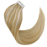Hetto Blonde Tape in Hair Extensions for White Women 20 Inch Tape in Real Human Hair Extensions #14 Blonde Highlights with #613 Seamless Tape in Extensions Thick 50G/20Pcs