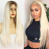 Platinum Blonde Lace Front Wig with Heat Resistnat Long Straight Synthetic Wigs Glueless for Women