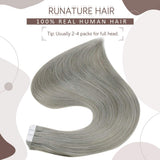 RUNATURE Human Hair Tape in Extensions 20 Inch Solid Grey Blonde Hair Glue in Extensions 50g 20 Peces Highlight Blonde Tape in Human Hair Extensions Natural Hair