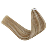 LaaVoo Tape in Hair Extensions Human Hair Highlight Blonde Seamless Soft Tape in Real Hair Extensions Golden Brown Highlight Light Blonde Tape on Blonde Hair Extensions Double Sided 20Pcs 50g 14”