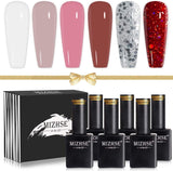 MIZHSE Nail Gel Polish Kit 15ml x 6 Colors Gel Nails Neon Gel Polish Starter Set Soak Off UV LED Gel