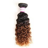 1B/#30 Ombre Brazilian Kinky Curly Hair 1 Bundle, 100% Unprocessed Human Hair Extensions, 2 Tone Dark Brown Weaves 100g (16")