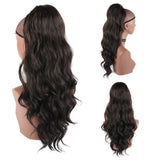 CHOOH Natural Black Long Body Wavy Drawstring Ponytail Extension Drawstring Heat Resistant 24 Inch Curly Wavy Pony Tail Hairpiece for Women(2#)