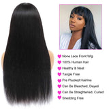 VRVOGUE 24 Inch Straight Brazilian Human Hair Wig with Bangs 130% Density None Lace Front Wigs Glueless Full Machine Made Virgin Human Hair Wigs with Bangs for Black Women Natural Color